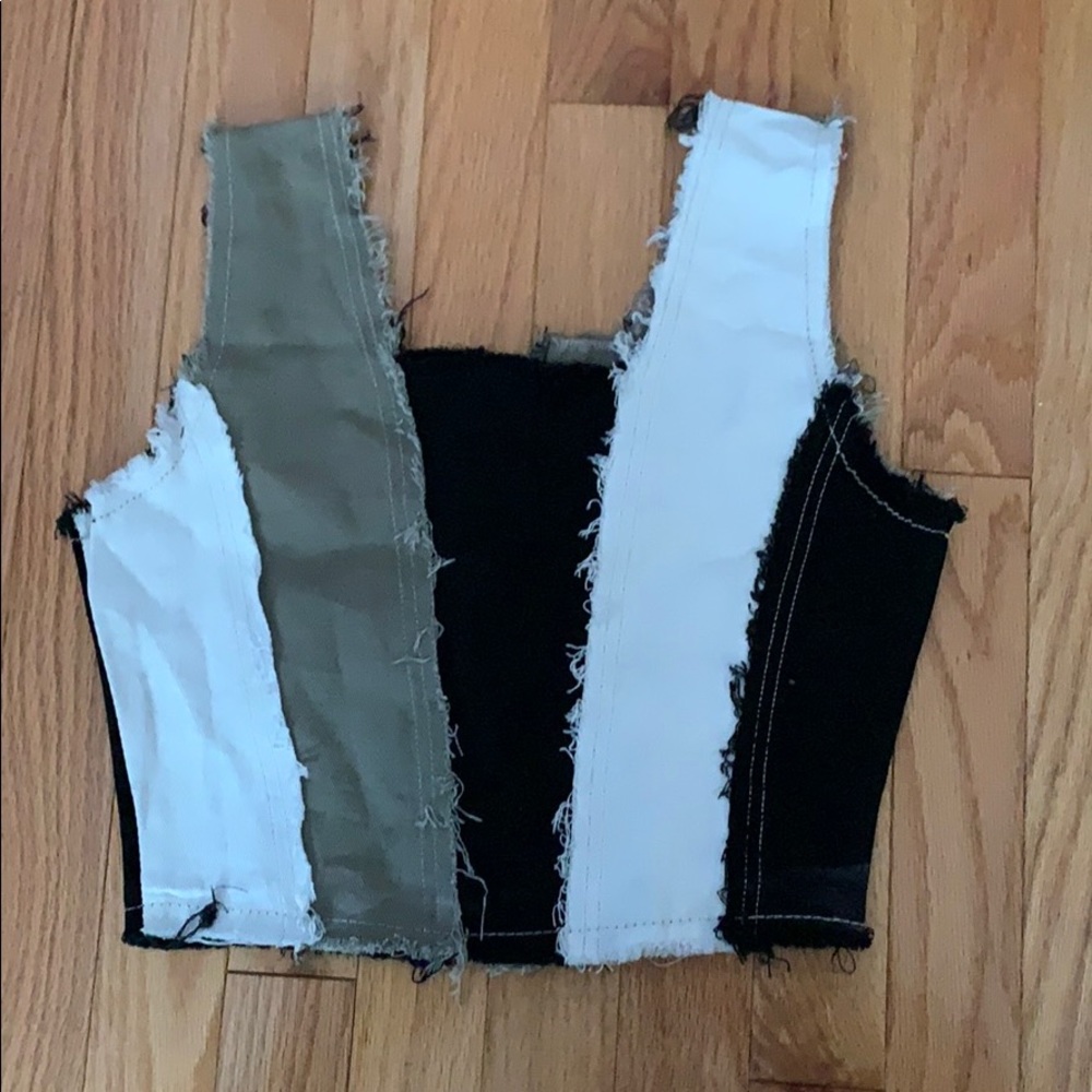 Black, White, & Green patchwork top